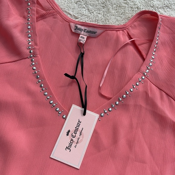 Juicy Couture Women's Rhinestone Studded V Neck Cut Out Arm Blouse Size XXL - Picture 6 of 10